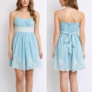 Speechless Embroidered Mini Dress Blue White Lace Juniors Size 5 Y2K Countryside